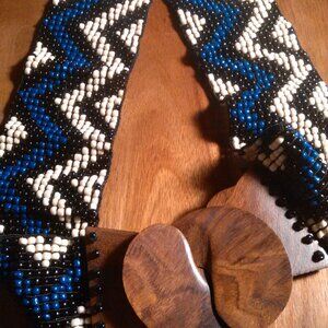 Southwestern Handcrafted Seed Beaded Belt With Wooden Buckle